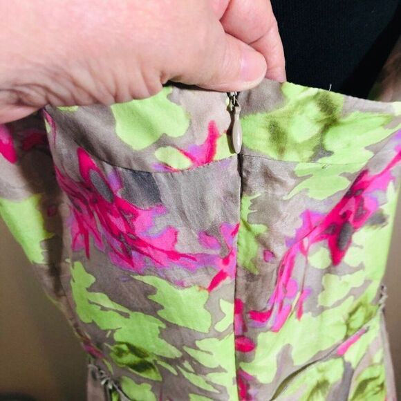 Banana Republic Green Pink Floral Silk Blend Sleeveless Dress Size 14 - Picture 6 of 8
